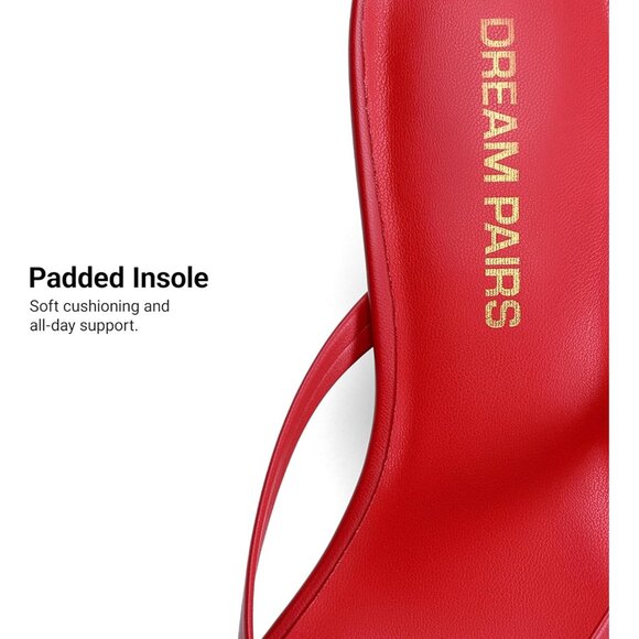 Dream Pairs Women Red Faux Leather Square Open Toe Low Heels Sandals Shoes - Picture 5 of 8